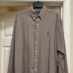 Ralph Lauren Men's Brown and White Checkered Shirt